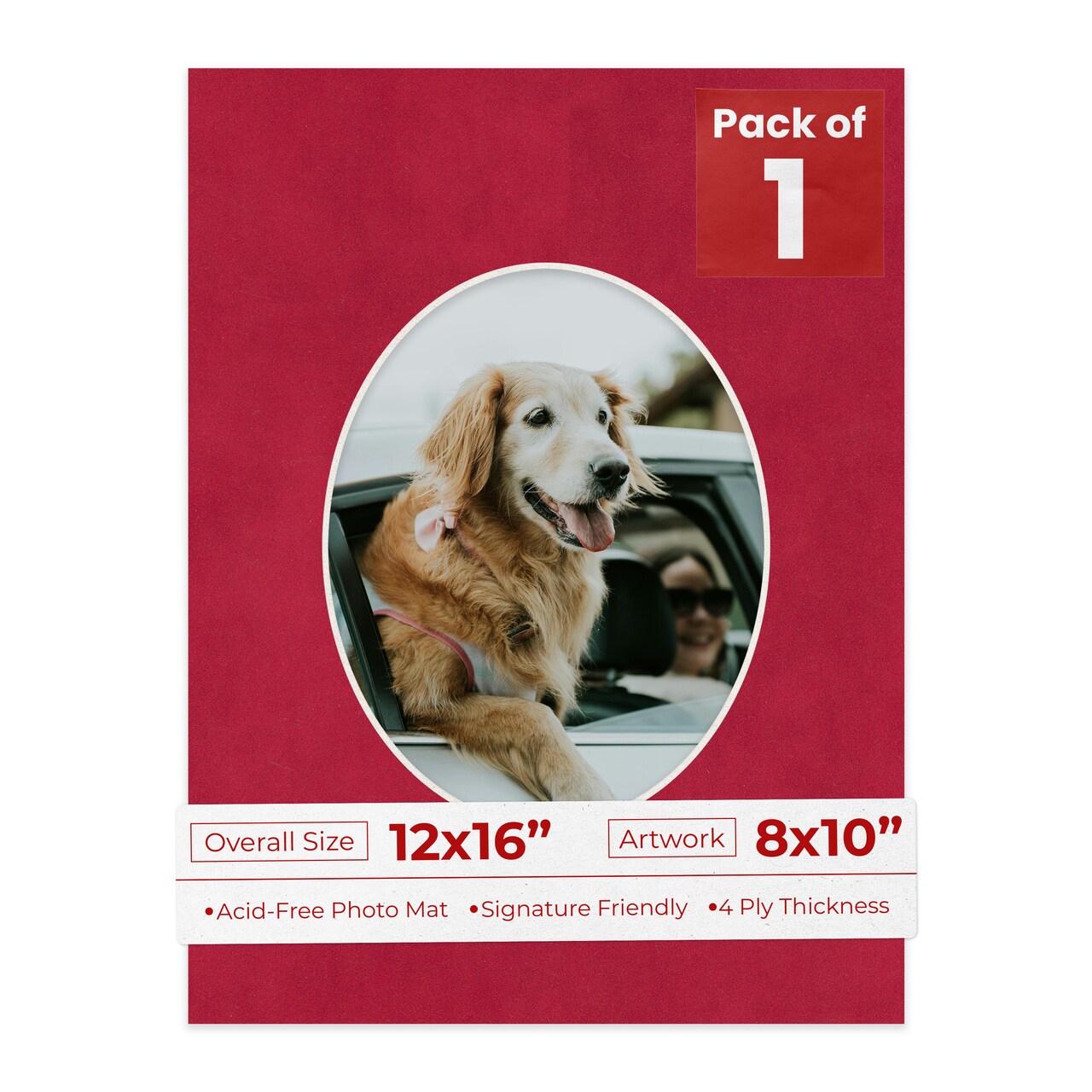 Red Suede Mat Board for 12x16 Frames - Oval Opening for 8x10 Photos